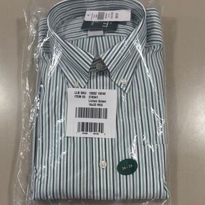 L.L. Bean Men's Green and White Striped Dress Shirt